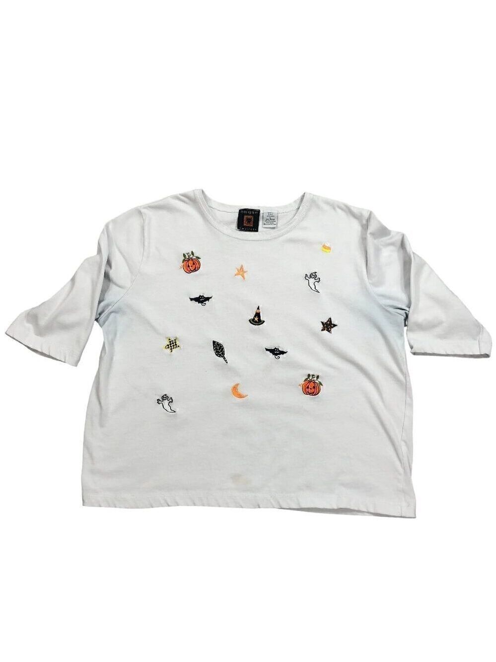 Onque Casuals White Applique Halloween T Shirt Size L